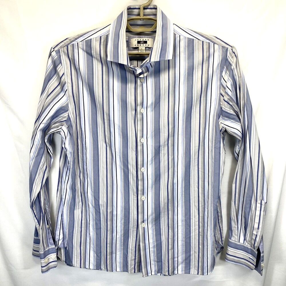 Joseph Abboud Men’ Dress Shirt Sz L 16.5 34 Getzner Fabric Striped Spread Collar